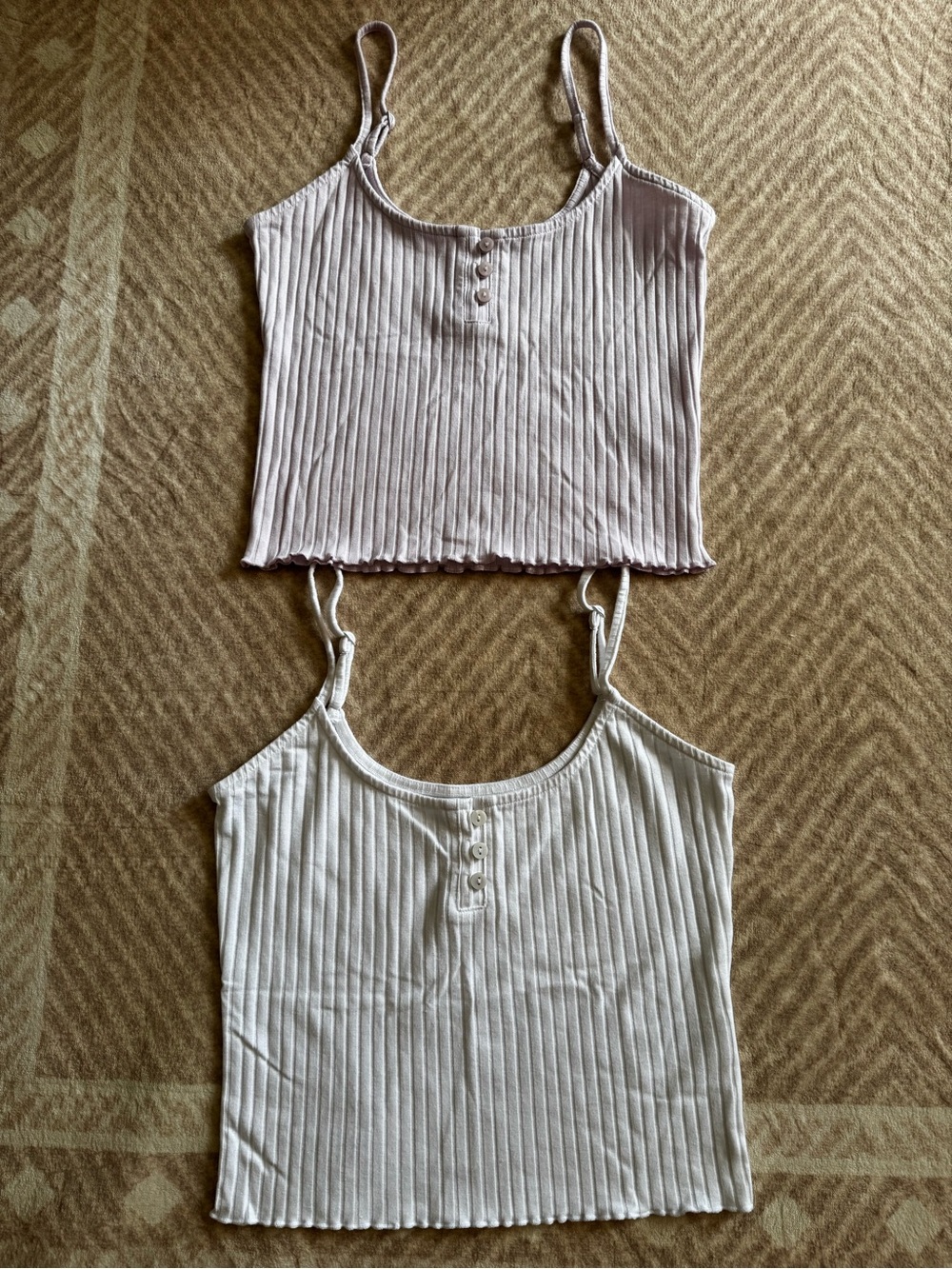 American Eagle Outfitters Ribbed Button-Front Camisole Set in purple and white s